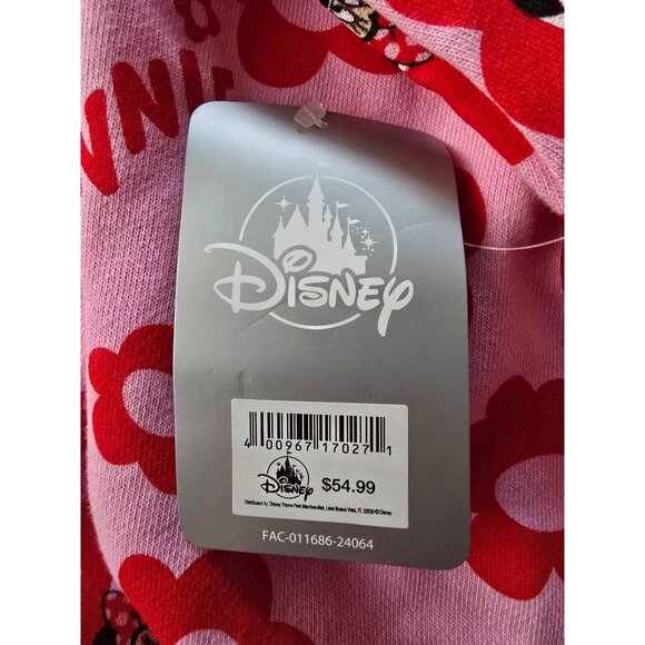 Disney Minnie Mouse Pink Crewneck Sweatshirt With Red Floral Print Large NWT New - Picture 4 of 9
